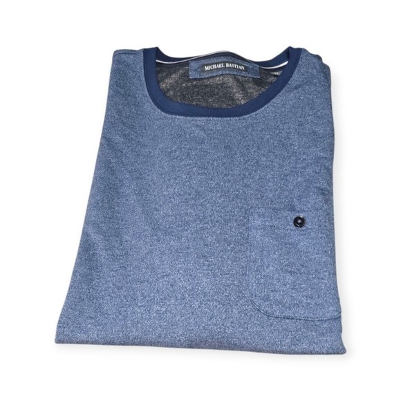Michael Bastian Men's L/s Chest Pocket Knit Pullover Shirt Heathered Blue XL‎ - Picture 2 of 7